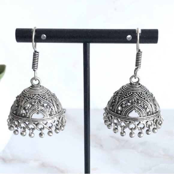 Jewelry - Silver Plated Brass Jhumka Earrings Oxidized Look